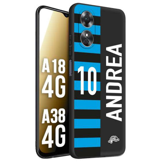 CUSTOMIZZA - Custodia cover nera morbida in tpu compatibile per Oppo A18 4G - A38 4G personalizzata calcio football nome e numero calciatori nerazzurra