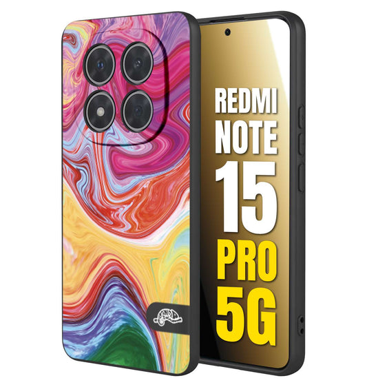 CUSTOMIZZA - Custodia cover nera morbida in tpu compatibile per Xiaomi Redmi Note 15 PRO 5G colorata fantasia vortice marmo onde verde fucsia gialla