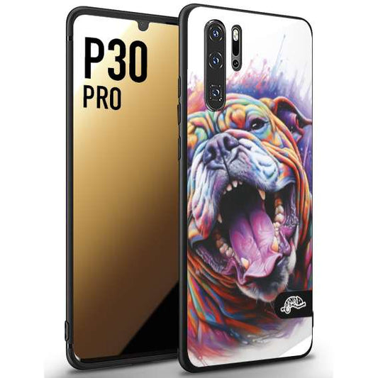CUSTOMIZZA - Custodia cover nera morbida in tpu compatibile per Huawei P30 PRO animali color bulldog cane dog colori vibranti disegnato schizzo