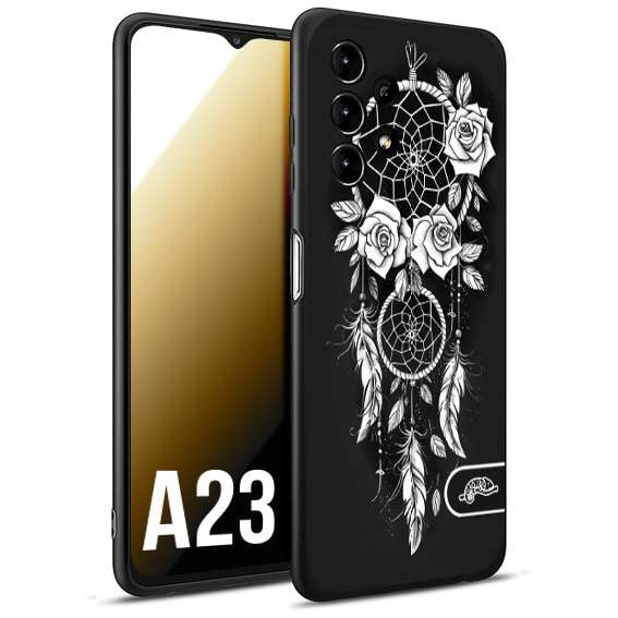 CUSTOMIZZA - Custodia cover nera morbida in tpu compatibile per Samsung A23 acchiappasogni dreamcatcher black and white bianco a rilievo disegnato tattoo tatuaggio