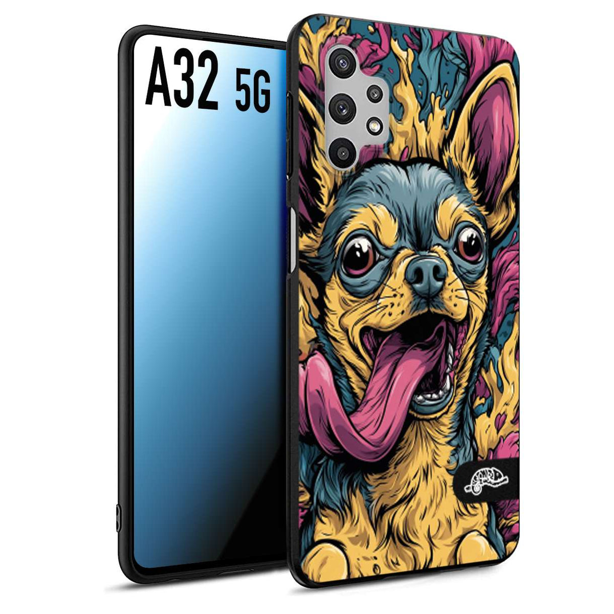 CUSTOMIZZA - Custodia cover nera morbida in tpu compatibile per Samsung A32 5G Chihuahua illustrazione cane pop art cane street art cartone animato