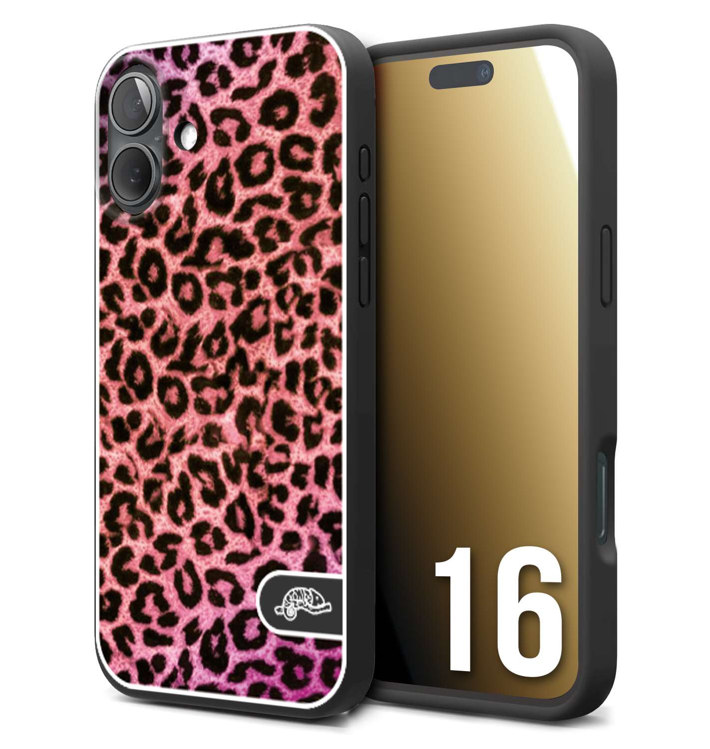 CUSTOMIZZA - Custodia cover nera morbida in tpu compatibile per iPhone 16 leopardato maculato donna rosa leopard