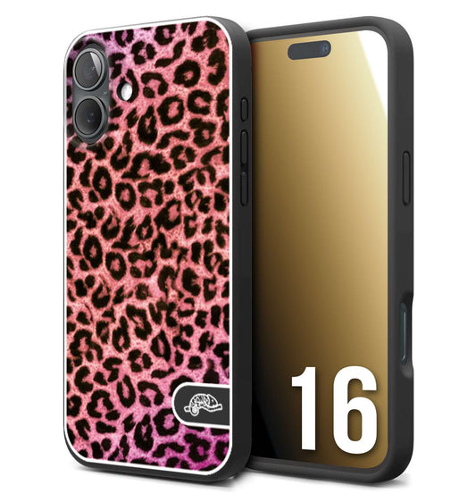 CUSTOMIZZA - Custodia cover nera morbida in tpu compatibile per iPhone 16 leopardato maculato donna rosa leopard