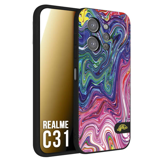 CUSTOMIZZA - Custodia cover nera morbida in tpu compatibile per Realme C31 colorata fantasia vortice marmo arcobaleno rosa blu fucsia