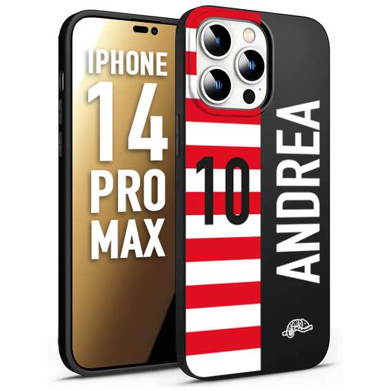 CUSTOMIZZA - Custodia cover nera morbida in tpu compatibile per iPhone 14 PRO MAX personalizzata calcio football nome e numero calciatori bianco rossa