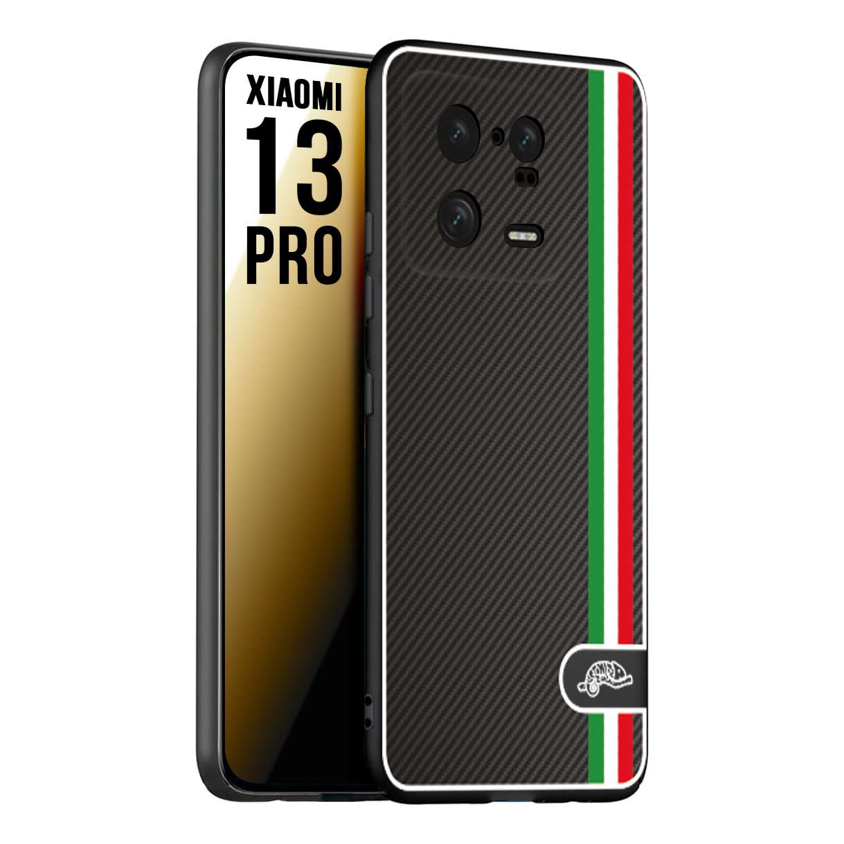 CUSTOMIZZA - Custodia cover nera morbida in tpu compatibile per Xiaomi 13 PRO effetto fibra di carbonio bandiera Italia made in Italy