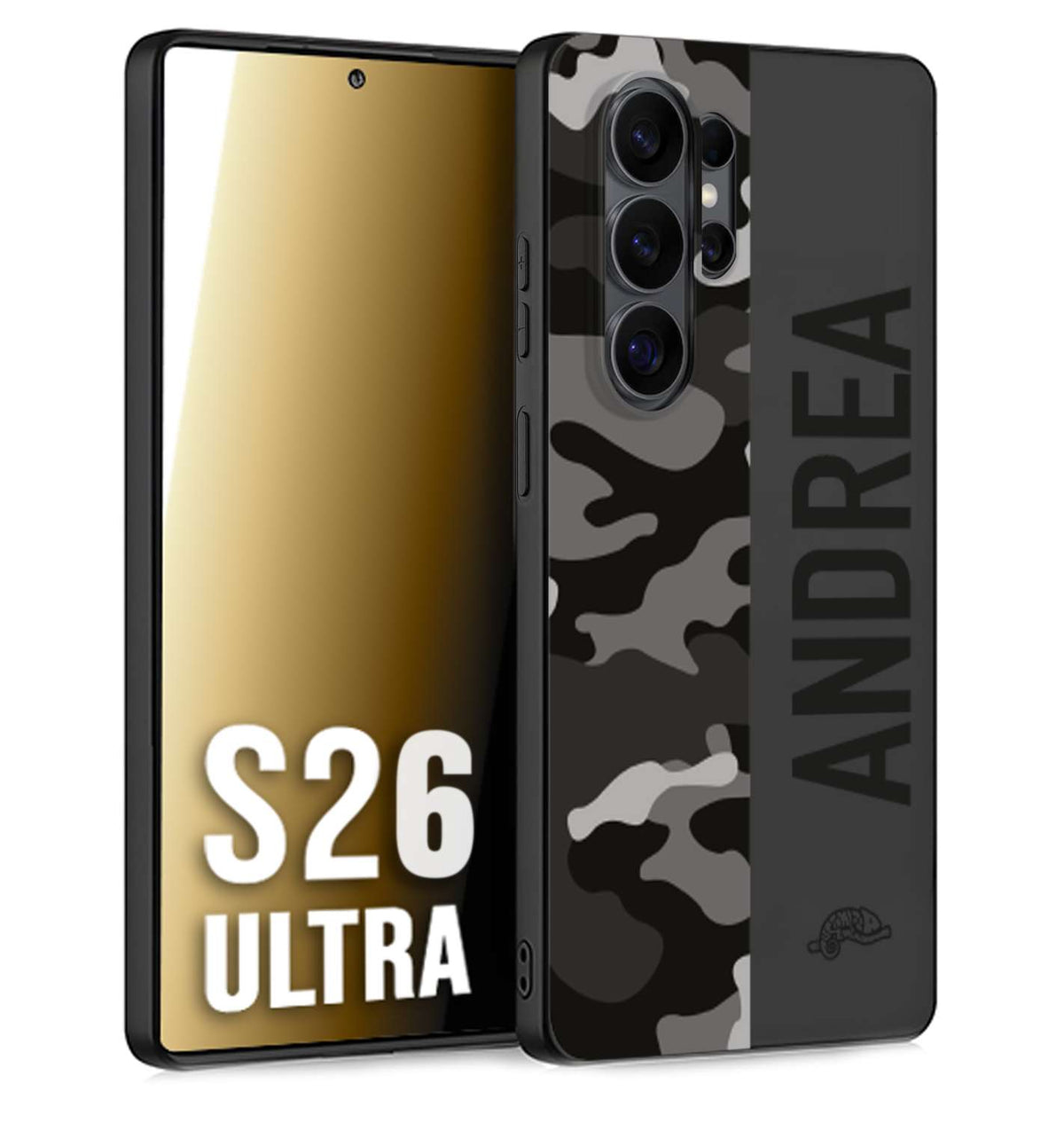 CUSTOMIZZA - Custodia cover nera morbida in tpu compatibile per Samsung S26 ULTRA camouflage mimetico militare personalizzata nome