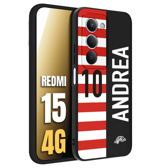 CUSTOMIZZA - Custodia cover nera morbida in tpu compatibile per Xiaomi Redmi 15 4G personalizzata calcio football nome e numero calciatori bianco rossa