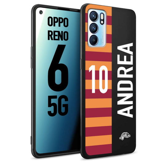 CUSTOMIZZA - Custodia cover nera morbida in tpu compatibile per Oppo Reno 6 5G personalizzata calcio football nome e numero calciatori giallo rossi