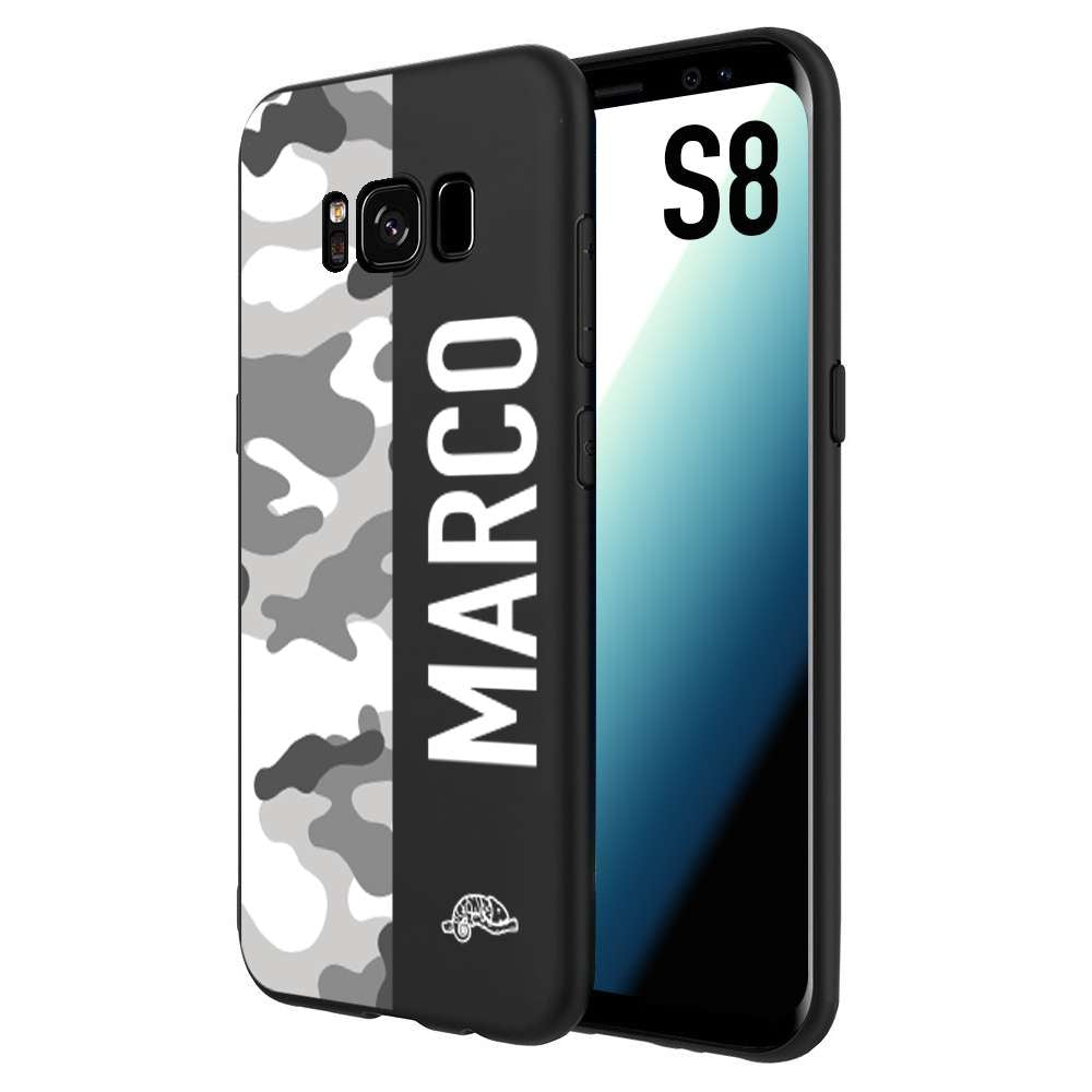 CUSTOMIZZA - Custodia cover nera morbida in tpu compatibile per Samsung S8 camouflage mimetico militare personalizzata nome bianco