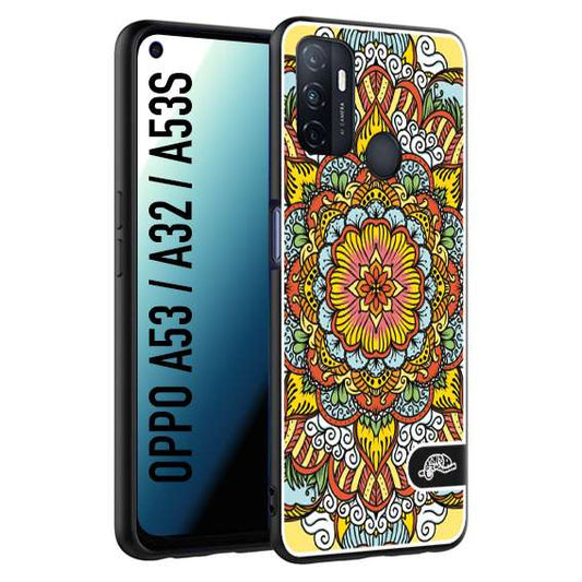 CUSTOMIZZA - Custodia cover nera morbida in tpu compatibile per Oppo A53 - A32 - A53S mandala colorato fiore nuvole arancione