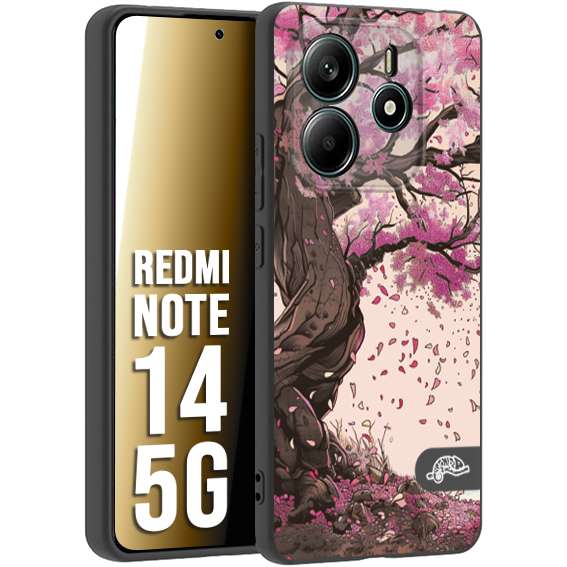 CUSTOMIZZA - Custodia cover nera morbida in tpu compatibile per Xiaomi Redmi Note 14 5G giapponese colori morbidi fiori di ciliegio rosa disegnata