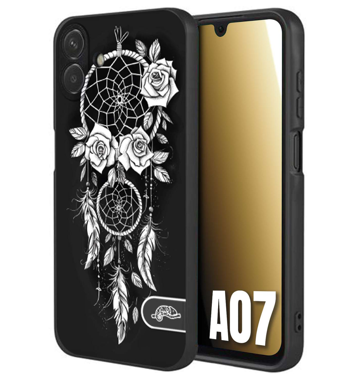 CUSTOMIZZA - Custodia cover nera morbida in tpu compatibile per Samsung A07 acchiappasogni dreamcatcher black and white bianco a rilievo disegnato tattoo tatuaggio