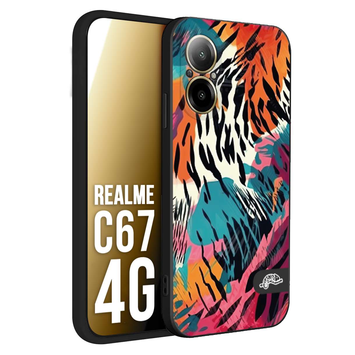 CUSTOMIZZA - Custodia cover nera morbida in tpu compatibile per Oppo C67 4G leopardato maculato tigrato tiger colorata summer color