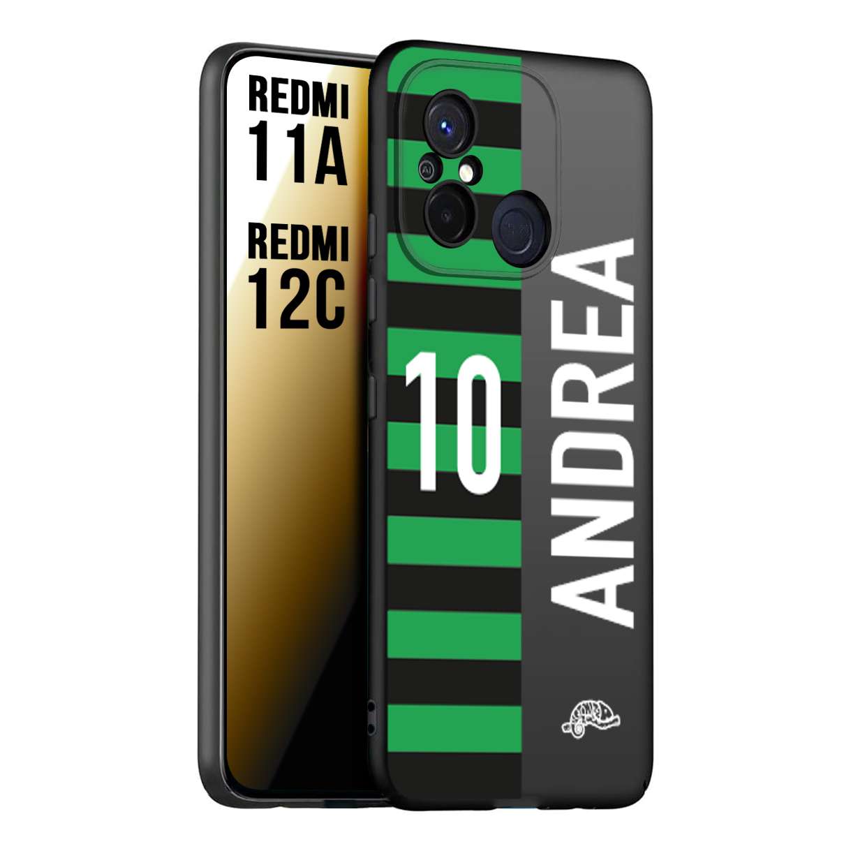 CUSTOMIZZA - Custodia cover nera morbida in tpu compatibile per Xiaomi Redmi 11A - 12C personalizzata calcio football nome e numero calciatori neroverde