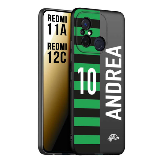 CUSTOMIZZA - Custodia cover nera morbida in tpu compatibile per Xiaomi Redmi 11A - 12C personalizzata calcio football nome e numero calciatori neroverde