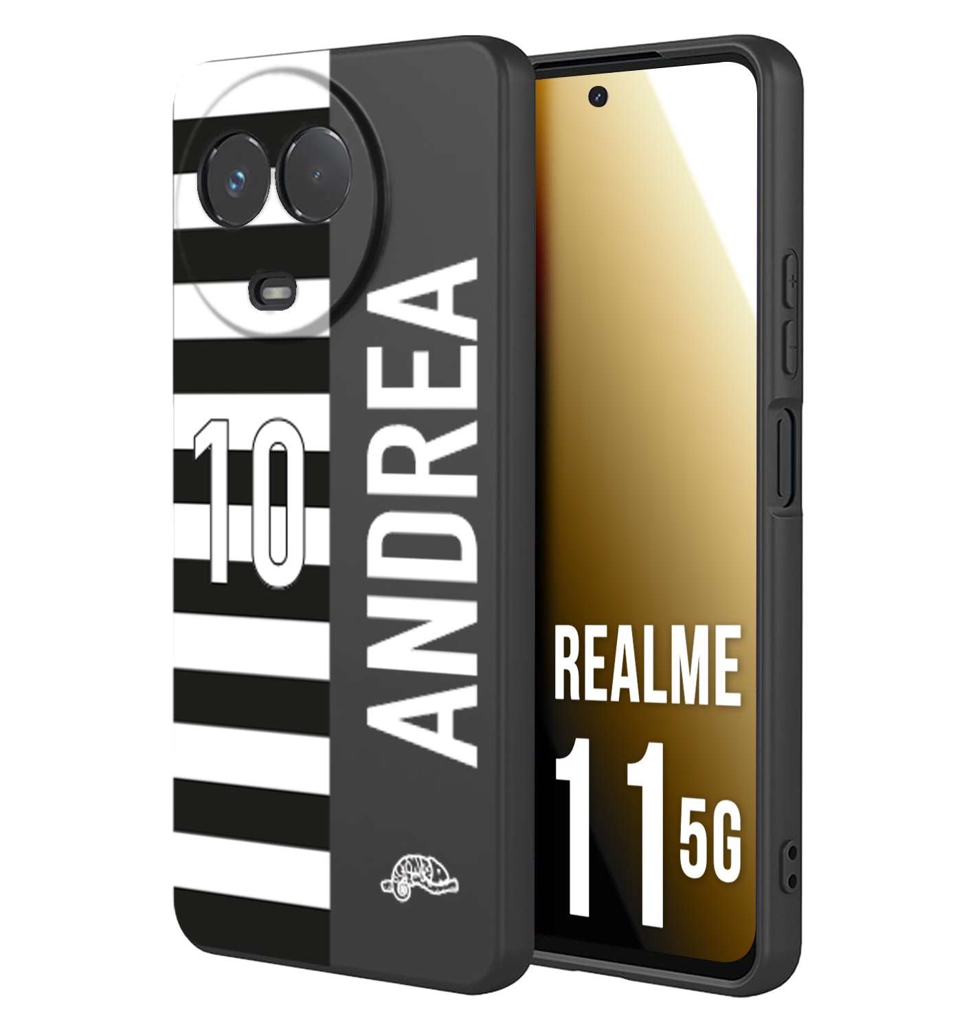 CUSTOMIZZA - Custodia cover nera morbida in tpu compatibile per Oppo Realme 11 5G personalizzata calcio football nome e numero calciatori bianconera