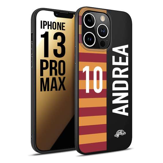 CUSTOMIZZA - Custodia cover nera morbida in tpu compatibile per iPhone 13 PRO MAX personalizzata calcio football nome e numero calciatori giallo rossi