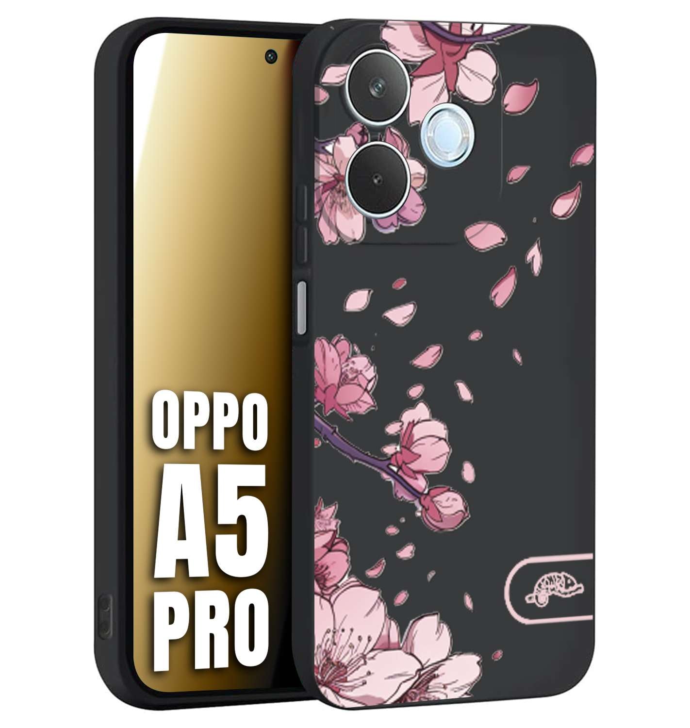 CUSTOMIZZA - Custodia cover nera morbida in tpu compatibile per Oppo A5 PRO giapponese fiori di ciliegio in fiore a rilievo disegnata tattoo
