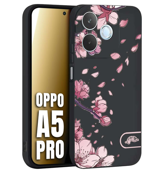 CUSTOMIZZA - Custodia cover nera morbida in tpu compatibile per Oppo A5 PRO giapponese fiori di ciliegio in fiore a rilievo disegnata tattoo