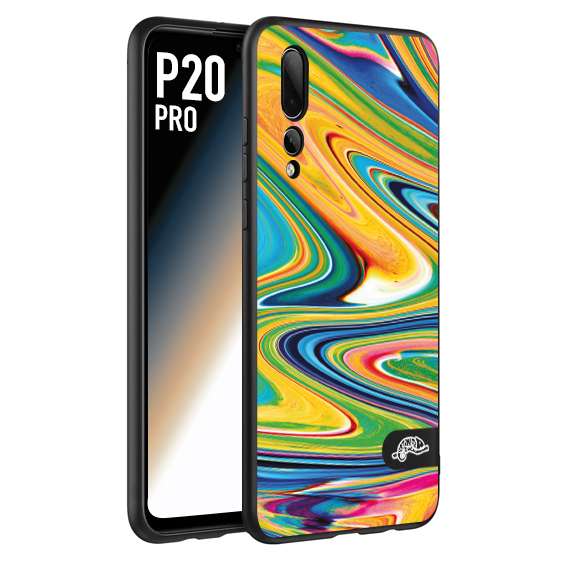 CUSTOMIZZA - Custodia cover nera morbida in tpu compatibile per Huawei P20 PRO colorata fantasia vortice marmo arcobaleno gialla verde blu