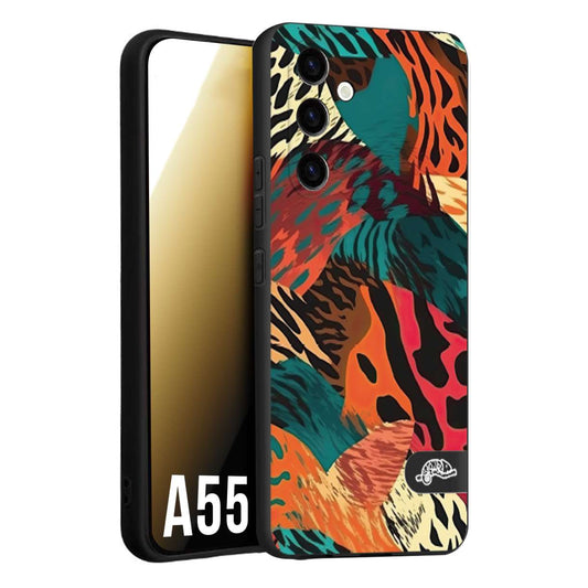 CUSTOMIZZA - Custodia cover nera morbida in tpu compatibile per Samsung A55 5G leopardato tigrato tiger colorata summer arancio verde fucsia