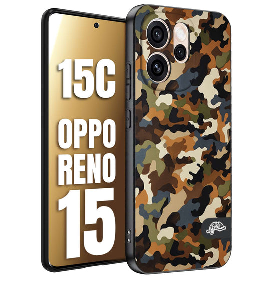 CUSTOMIZZA - Custodia cover nera morbida in tpu compatibile per Oppo Reno 15 - Reno 15Ccamouflage mimetico militare moderno blu marrone beige