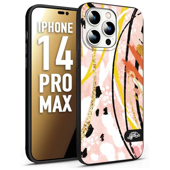 CUSTOMIZZA - Custodia cover nera morbida in tpu compatibile per iPhone 14 PRO MAX fiori astratti donna zebrato leopardato fantasia dorata gialla rosa colorata