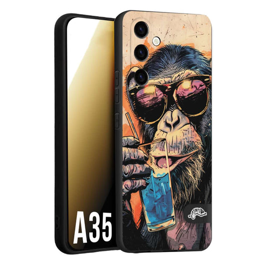 CUSTOMIZZA - Custodia cover nera morbida in tpu compatibile per Samsung A35 5G estate disegnata cocktails animali simpatici scimmia monkey negroni