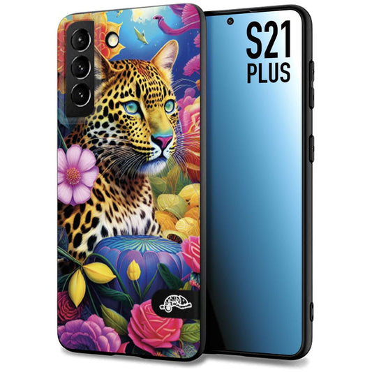CUSTOMIZZA - Custodia cover nera morbida in tpu compatibile per Samsung S21 PLUS astratti donna flower fantasia leopardo ghepardo animali colorati