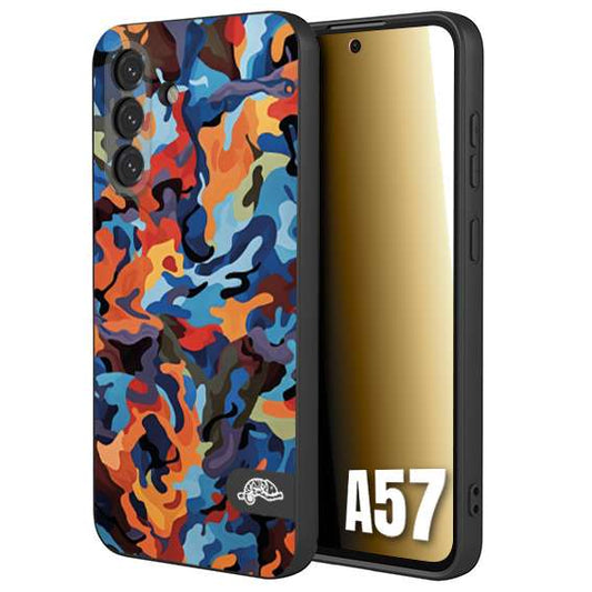 CUSTOMIZZA - Custodia cover nera morbida in tpu compatibile per Samsung A57 camouflage mimetico militare moderno blu arancio rosso