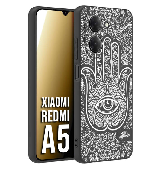 CUSTOMIZZA - Custodia cover nera morbida in tpu compatibile per Xiaomi Redmi A5 mano di fatima effetto rilievo mandala donna