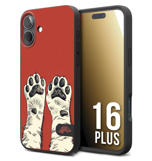 CUSTOMIZZA - Custodia cover nera morbida in tpu compatibile per iPhone 16 PLUS zampe di gatto cat paws rossa red disegnata fumetto cartoon