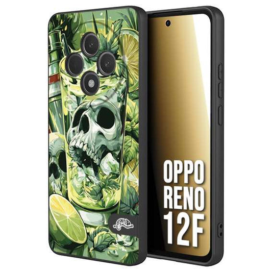 CUSTOMIZZA - Custodia cover nera morbida in tpu compatibile per Oppo Reno 12F Mojito cocktail teschio illustrazione drink lime menta ghiacci tropicale street art