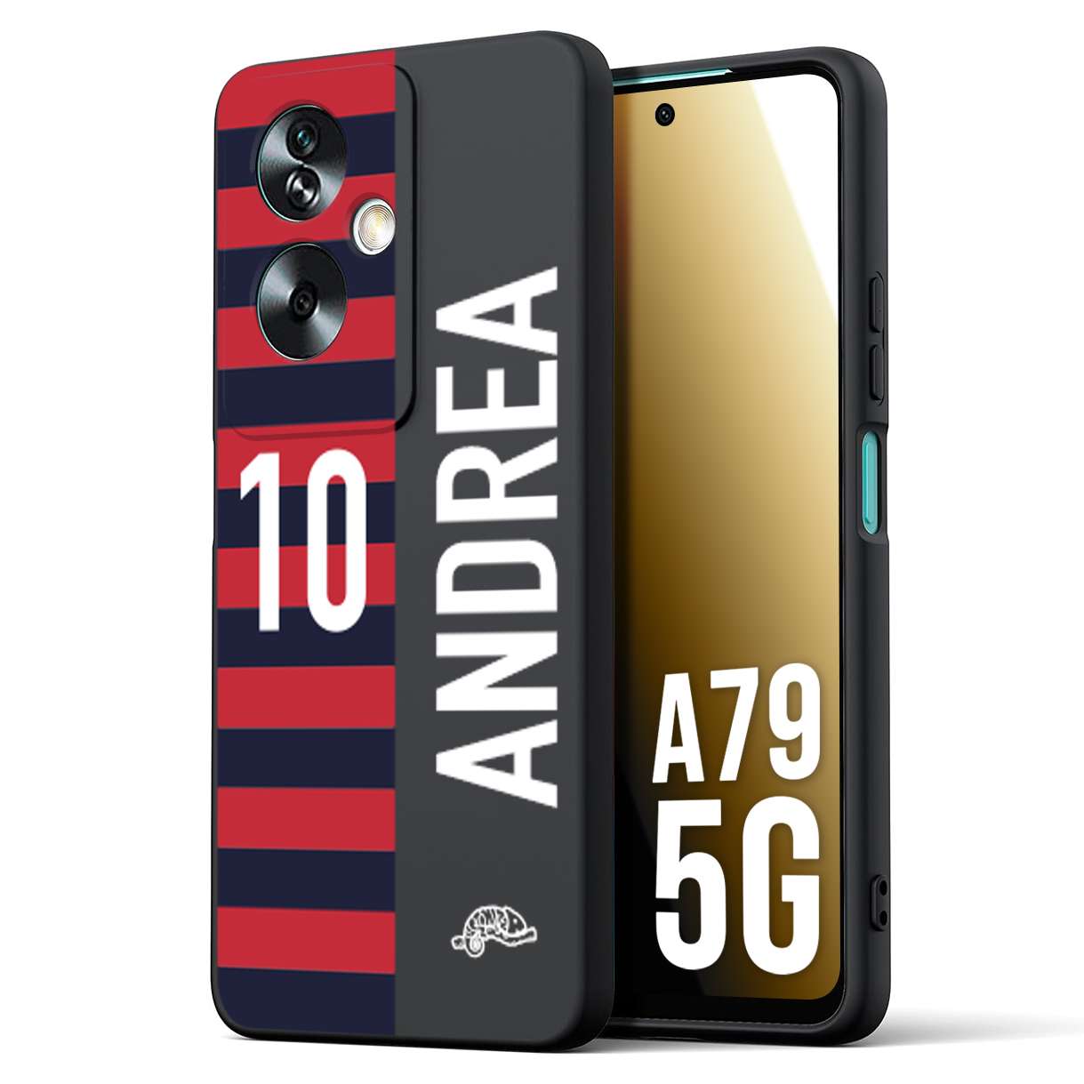 CUSTOMIZZA - Custodia cover nera morbida in tpu compatibile per Oppo A79 5G personalizzata calcio football nome e numero calciatori rossoblu