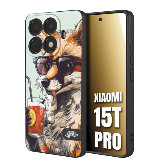 CUSTOMIZZA - Custodia cover nera morbida in tpu compatibile per Xiaomi 15T PRO estate disegnata cocktails animali simpatici fox volpe negroni