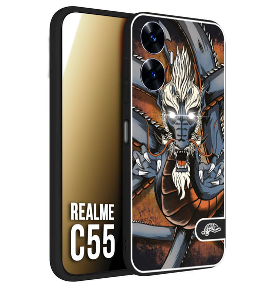CUSTOMIZZA - Custodia cover nera morbida in tpu compatibile per Realme C55 drago giapponese tattoo japan dragon