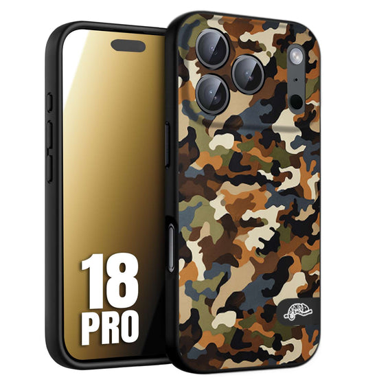 CUSTOMIZZA - Custodia cover nera morbida in tpu compatibile per iPhone 18 PRO camouflage mimetico militare moderno blu marrone beige