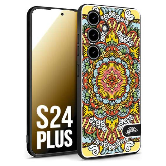 CUSTOMIZZA - Custodia cover nera morbida in tpu compatibile per Samsung S24 PLUS mandala colorato fiore nuvole arancione