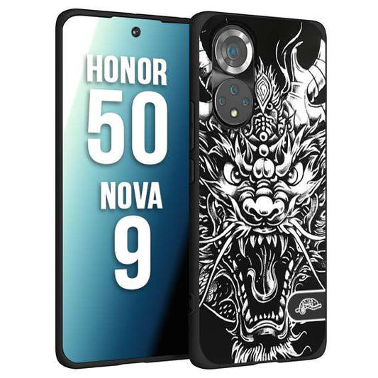 CUSTOMIZZA - Custodia cover nera morbida in tpu compatibile per Huawei Nova 9 - Honor 50 drago black and white bianco a rilievo disegnato tattoo tatuaggio