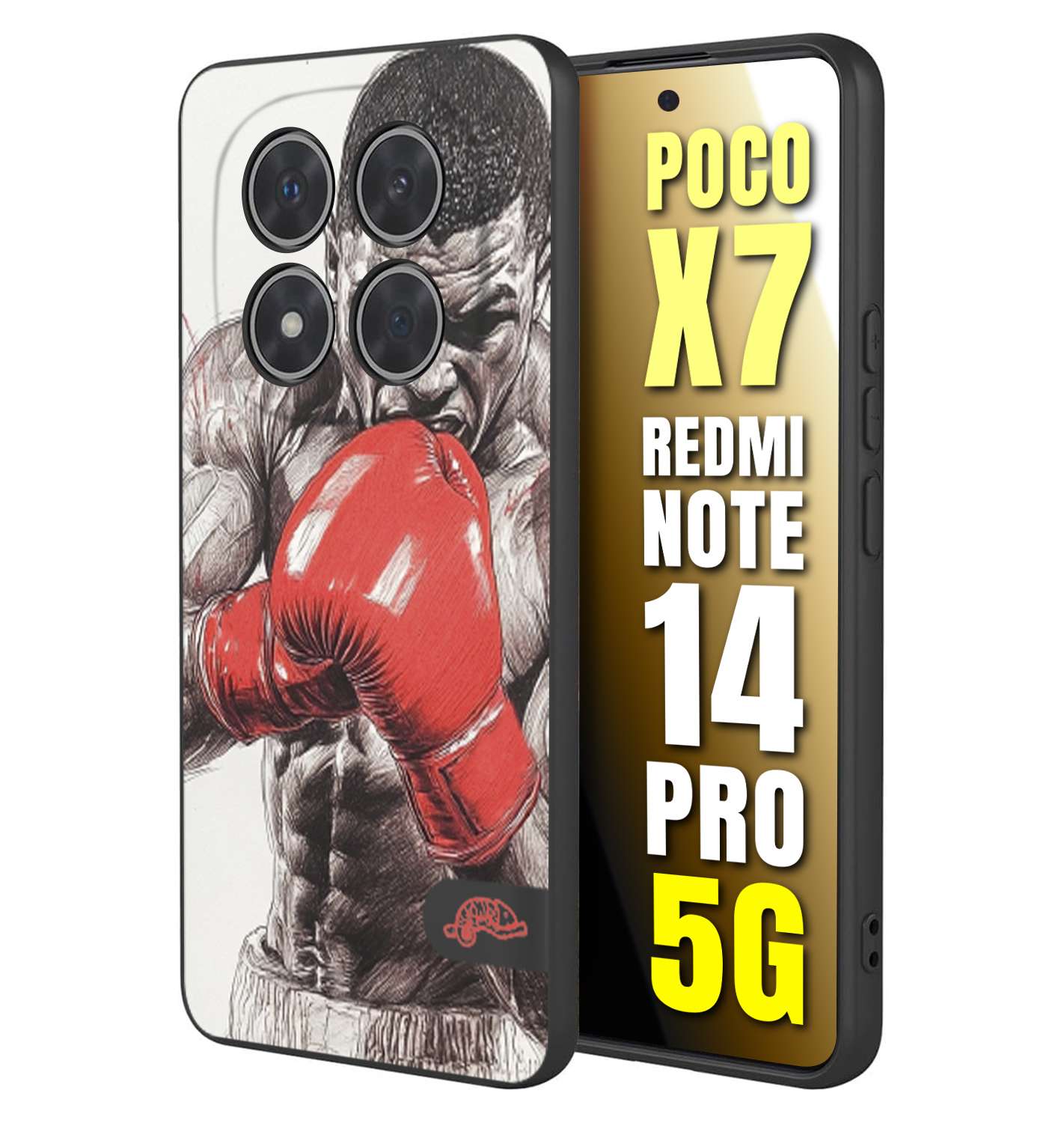 CUSTOMIZZA - Custodia cover nera morbida in tpu compatibile per Xiaomi Redmi Note 14 PRO 5G pugilato pugili disegno tattoo guantoni box pesi massimi gancio