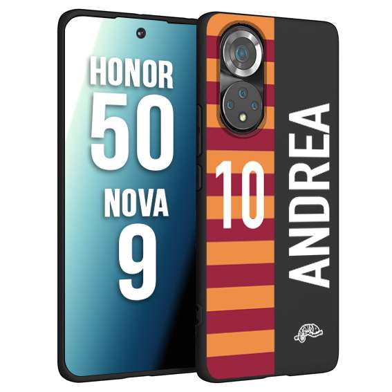 CUSTOMIZZA - Custodia cover nera morbida in tpu compatibile per Huawei Nova 9 - Honor 50 personalizzata calcio football nome e numero calciatori giallo rossi