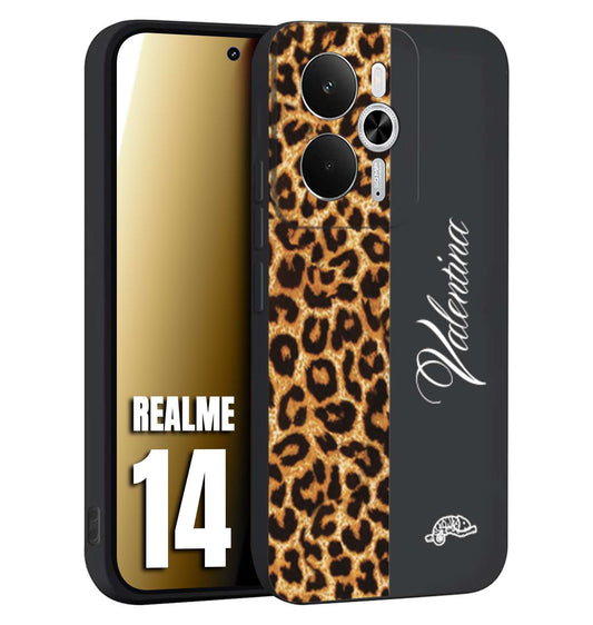 CUSTOMIZZA - Custodia cover nera morbida in tpu compatibile per Realme 14 5G custom nome scritta leopardato maculato donna marrone leopard