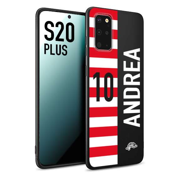 CUSTOMIZZA - Custodia cover nera morbida in tpu compatibile per Samsung S20 PLUS personalizzata calcio football nome e numero calciatori bianco rossa