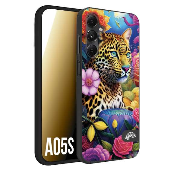 CUSTOMIZZA - Custodia cover nera morbida in tpu compatibile per Samsung A05S astratti donna flower fantasia leopardo ghepardo animali colorati