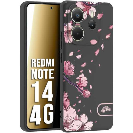 CUSTOMIZZA - Custodia cover nera morbida in tpu compatibile per Xiaomi Redmi Note 14 4G giapponese fiori di ciliegio in fiore a rilievo disegnata tattoo