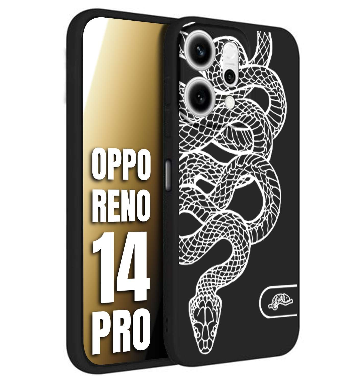 CUSTOMIZZA - Custodia cover nera morbida in tpu compatibile per Oppo Reno 14 PRO serpente snake bianco a rilievo disegnato tattoo tatuaggio
