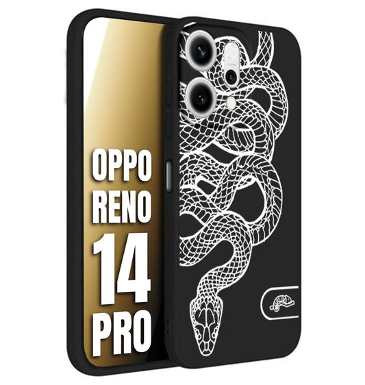 CUSTOMIZZA - Custodia cover nera morbida in tpu compatibile per Oppo Reno 14 PRO serpente snake bianco a rilievo disegnato tattoo tatuaggio