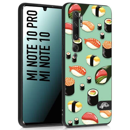 CUSTOMIZZA - Custodia cover nera morbida in tpu compatibile per Xiaomi Mi Note 10 - Mi Note 10 Pro sushi disegni giapponese nighiri acquamarina verde