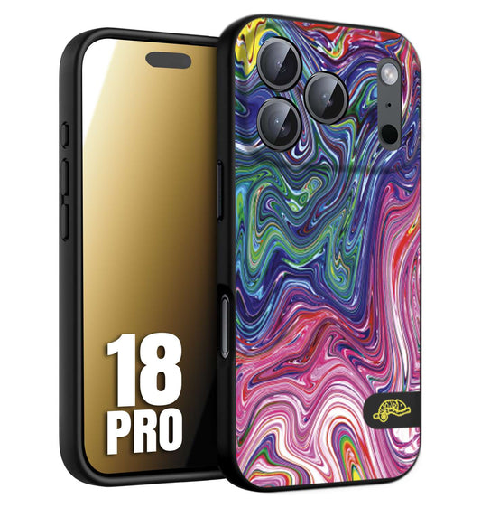 CUSTOMIZZA - Custodia cover nera morbida in tpu compatibile per iPhone 18 PRO colorata fantasia vortice marmo arcobaleno rosa blu fucsia